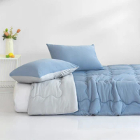 Light blue Ultra-Soft King Comforter Set Knit Cotton Bedding Sets with 2 Pillow Shams Breathable