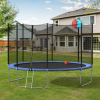 2FT Trampoline with Safety Enclosure Net &amp; Ladder, Spring Cover Padding, Basketball Hoop