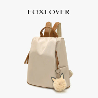FOXLOVER Tas Ransel Wanita Ringan Anti Pencurian Anti Air Warna Apricot Hitam