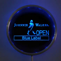 rs-0060 Johnnie Walker Blue Label OPEN LED Neon Light Round Signss 25cm/ 10 Inch - Bar Signs with RGB Multi-Color Remote Control