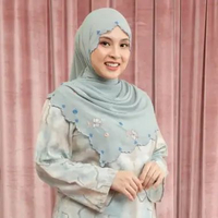 Lozy Hijab - Floure Embroidery Shawl (Pashmina Embroidery Bordir Bahan Ceruty) Blue Pastel
