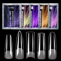 Móng giả dán phủ acrylic dạng coffin dài, 240 chiếc, phủ kín, loại mở rộng, trong suốt