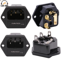 1pc FURUTECH FI-03 High End AC Power Socket Cord Inlet Jack Terminal Connector IEC320-1 C14 Male Plug With Fuse Holder DIY