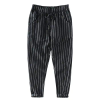 Spring New Men's Striped Linen Casual Pants Elastic Waist Tied Linen Material Pants Cotton Linen Elastic Pants