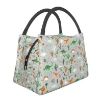 Dinosaur Desert Insulated Lunch Bag for Women Portable Fun Grey Dino Pattern Thermal Cooler Bento Box Work Picnic