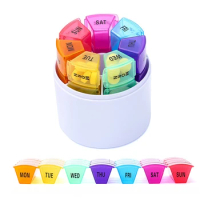 28Grids Pill Box Weekly Medicine Box Organiser Portable Colorful Round Dispensing Pill Case Set for Home Outdoor Travel