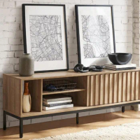 64" Rustic Industrial Modern TV Stand, Media Cabinet, TV Console Suits TV up to 70 inch, with Fluted Panel Sliding Door,