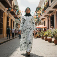 Gamis Midi Bunga L & XL yang nyaman untuk harian Remaja Ibu Menyusui Santai