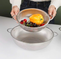 Set 3 rổ inox 304 đa năng lỗ lưới nhỏ dày - Rổ tròn inox 304 có 3 chân cao ráo nước - Rá inox có qua