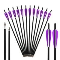 Hunting Crossbow Archery 20/22 Inch Bolt Carbon Arrow Purple White 4“ Feathers Replaceable Arrows Crossbow