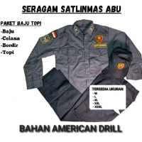 Baju Setelan Seragam Linmas Abu+Topi Bahan Berkualitas