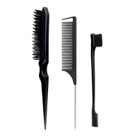 Bộ Cọ Chải Tóc Lưng Mịn, 3 Cái, Bao Gồm 1 Cọ Cạnh, 1 Cọ Chải Tóc Lông, 1 Lược Đuôi Chuột, Bộ Cọ Kích