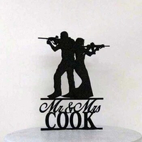 Custom Personalized Mr &amp; Mrs Last Name Wedding Cake Topper With Rifle Gun ,Unique And Cool Wedding Decoration,cake supplies