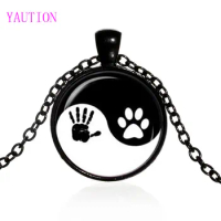 3 Colors Dog / handwriting Black And White Yin And Yang Yai ChiPendant Necklace Glass Cabochon Children Gift