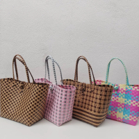 พร้อมส่ง Women's Shoulder Bags Plastic Woven Basket Plastic Woven Bag Plastic Woven Basket, Large Si