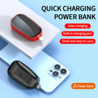 1200mAh Portable Solar Power Bank Keychain Phone Charger Mini PowerBank For Outdoor Camping Type-C Port Emergency Power Bank