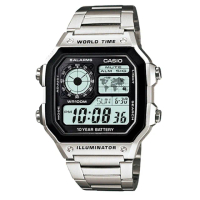 【CASIO 卡西歐】方形不鏽鋼世界地圖電子錶(AE-1200WHD-1A)