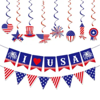 Independence Day Party Decoration Photography Spiral Pendant Whirlpool Ceiling Garland USA Flag Banner Party Decoration Prop