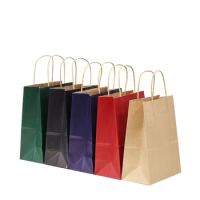 1000pcs/Lot Eco-friendly Grade Reusable Grocery Craft Paper Shopping Bags Custom Logo Take-out Kraft Tote-bag for Clothes Food