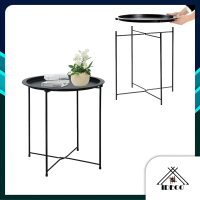 IDECO Round End Table Metal Tray Table Bedside Table, Indoor Modern Sofa Side Table, Outdoor Snack T