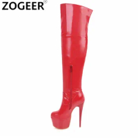 Red Over Knee Boots Women Extreme High Heel Platform Thigh High Boot Sexy Dance Nightclub Party Fetish Shoes Large Size 45 48