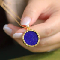 Creative New in Round Lapis lazuli Vintage Round Pendant Vintage Simple Blue Necklace Banquet Silver Jewelry for women