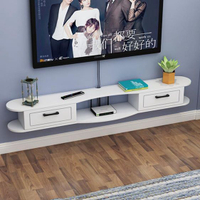 電視櫃現代簡約壁掛式免打孔背景實木牆裝飾隔板電視機頂盒置物架 【麥田印象】