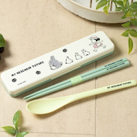真愛日本 宮崎駿 吉卜力 龍貓 龍貓們行進 日本製 抗菌 靜音盒 湯筷 收納盒 湯匙 筷子 餐具組 環保餐具