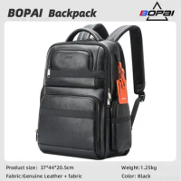 BOPAI Men Luxury Leather Backpack 100% Genuine Leather Large Capacity Travel Cowhide Backpack Cow Leather Business Luxury Bags