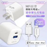 台灣三洋 MFi原廠認證線 Lightning USB 傳輸充電線(200cm)+WELLY 氮化鎵GaN 迷你充電器