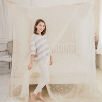 【凱蕾絲帝】雙人5尺針織蚊帳100%台灣製造大空間專用(米白-開單門)
