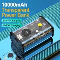 10000mAh Transparent PowerBank PD20W Mini Portable Battery QC 22.5W Quick Charger for iPhone 8-14 Promax Samsung Huawei Xiaomi