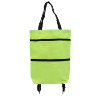 1pc Folding Shopping Pull Cart Trolley Bag With Wheels Foldable Shopping Bags Reusable Grocery Bags Food Organizer Vegetable Bag