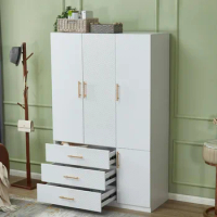 Wooden Wardrobe Armoire Storage Cabinet, 3 Door 2 Drawers White Closet Wardrobe for High Storage Capacity,