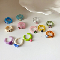 韓國彩色透明亞克力戒指個性復古氣質樹脂寶石果凍感食指指環女