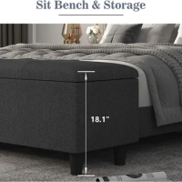 Queen Bed Frame with 120L Ottoman Storage Platform Bed with Upholstered Headboard Wood Slat Support Dark Grey