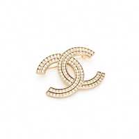 【CHANEL 香奈兒】經典雙C logo雙排鑽飾胸針/別針(金)
