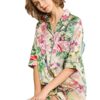 Short Sleeve Flower,19MM 93% Real Silk Nightgown for Women,Skin Friendly Pajama Dress,2024 Spring Summer Sleepwear,P42125QM