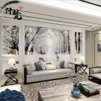 北歐麋鹿黑白雪景電視背景墻3D壁紙墻紙客廳沙發樹林裝飾墻布壁畫