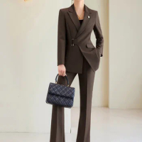 Tesco Office Lady Suit For Women Work Wear Senior Unique Design Blazer Formal Slim Fit Pant Sets Female Solid Outfits 2 Piece