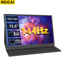 MUCAl 15.6 Inch Portable Monitor 144Hz FHD 1920*1080 IPS Display Screen Travel Gaming For Laptop Phone Switch ps4/5 XboX MacBoo