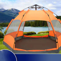 Portable Hexagon Tent Outdoor Camping Fully Automatic Multi-person Double-layer Folding Tent Nature Hike Beach Tourist Supplies