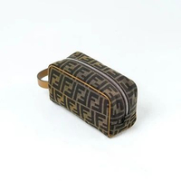 Tas FENDI FF BIG MONOGRAM BLACK BROWN CANVAS POUCH 100% ORIGINAL 18X8X10CM