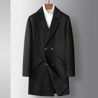 【巴黎精品】毛呢外套中長版大衣-羊毛雙排扣純色雙面呢男外套3色p1ac19