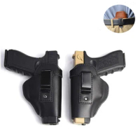 Tactical Left Right Hand Leather Gun Holster Universal Carry Pistol Case Metal Clip Waist Concealed Holster For Glock 17 19 22