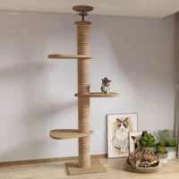 Wooden Cat Scratchers Cat Tree Cat Tower Adjustable Kitten Multi-layer Cat Villa Shelf Grab Column Pet Cat Activity Supplies A