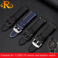 Genuine leather watchband For Tissot T125617A series 1853 Black Samurai Starfish Cowhide Watch with men's 22mm strap