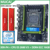 MUCAI X99 P4 Motherboard LGA 2011-3 Kit Set With Intel Xeon E5 2680 V3 CPU Processor And DDR4 16GB(2*8GB) 2666MHz RAM Memory