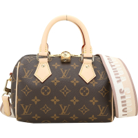 LV M46222 Speedy Bandouliere 20 字母編織背帶經典帆布波士頓包(米棕)