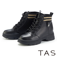 TAS 雙材質拼接綁帶高筒厚底休閒鞋 黑色